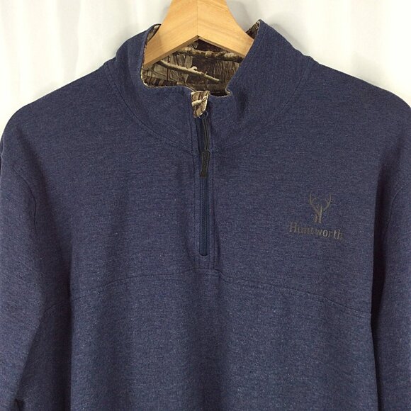 Huntworth 1/4 Zip Pullover Men Size XL Navy Blue Cotton Blend Base Layer Hunting - Picture 3 of 7